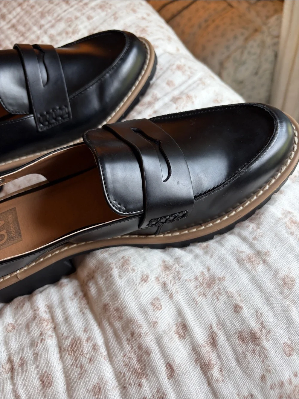 Dolce Vita Black Leather Slingback Lug Sole Sandals